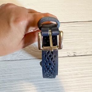 Steve Madden Dark Blue Perforated Belt with Silver Buckle